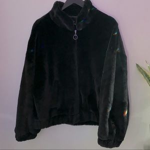 NWT Cotton On Black Furry Zip Up Jacket